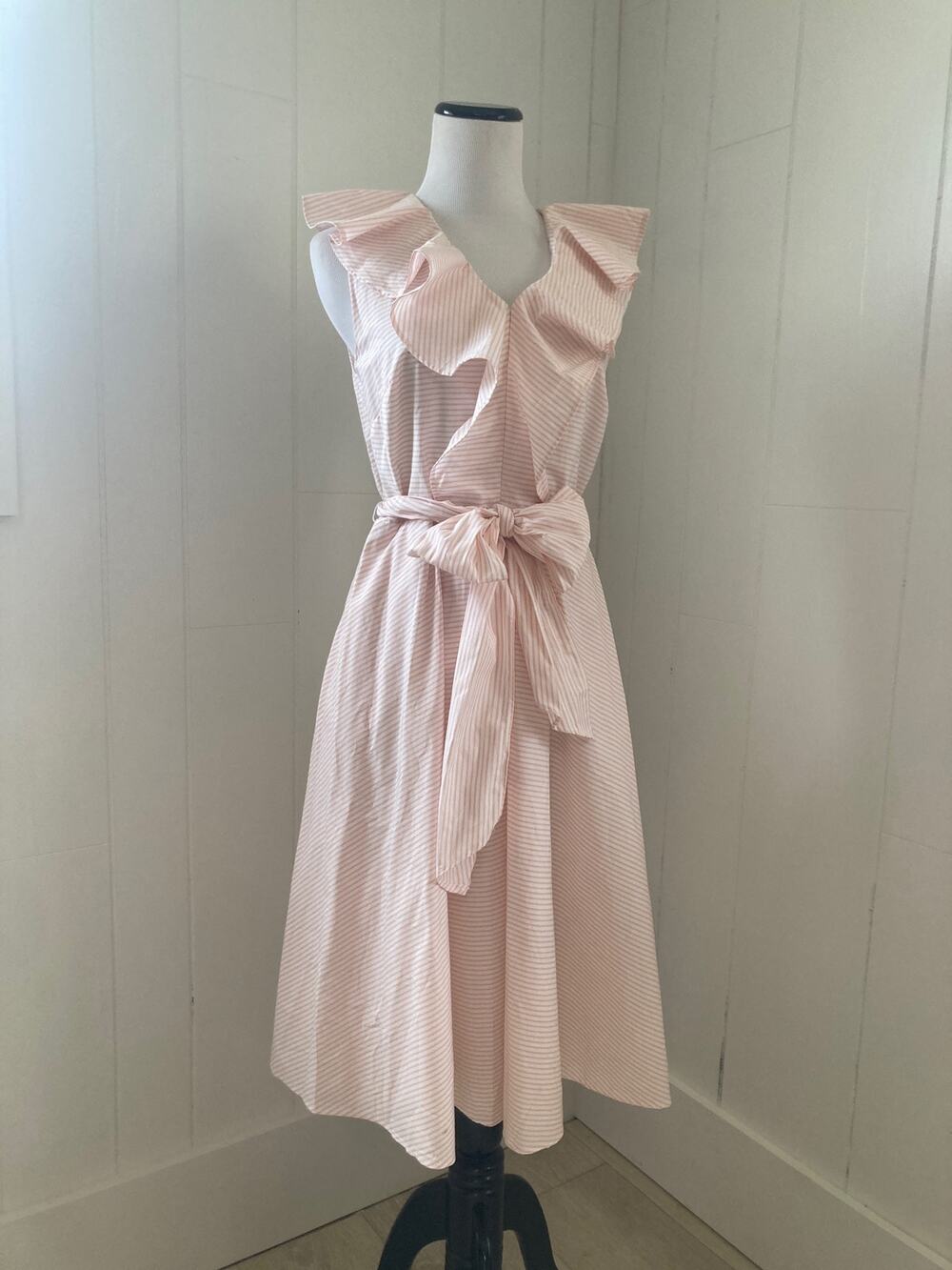 Calvin Klein Pink and White Striped Fit and Flare Dress, Size 2